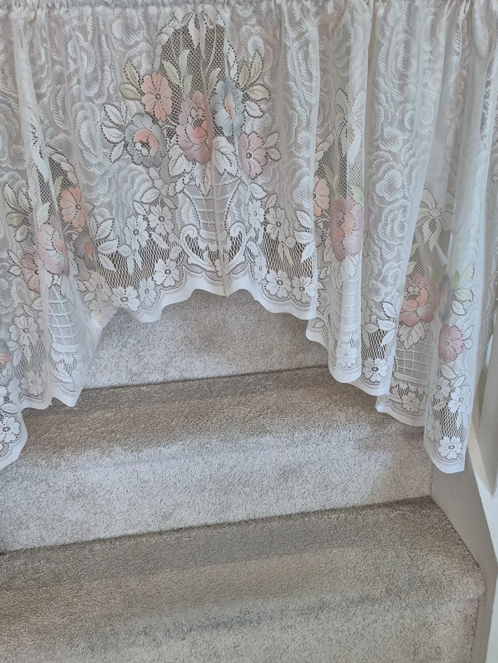 Vintage Style White Lace Swag Curtain with Floral Accents - 72x30